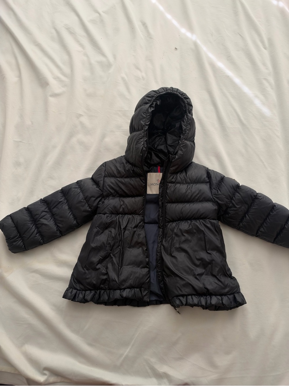 Girls Moncler Hooded Puffer Coat in Black